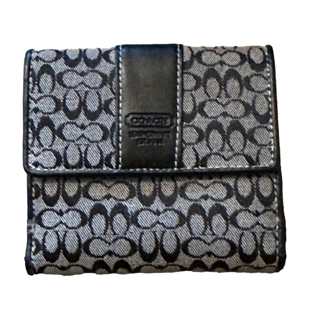 Vintage Coach Mini Signature Black/Gray Canvas Bifold Buckle Snap Wallet